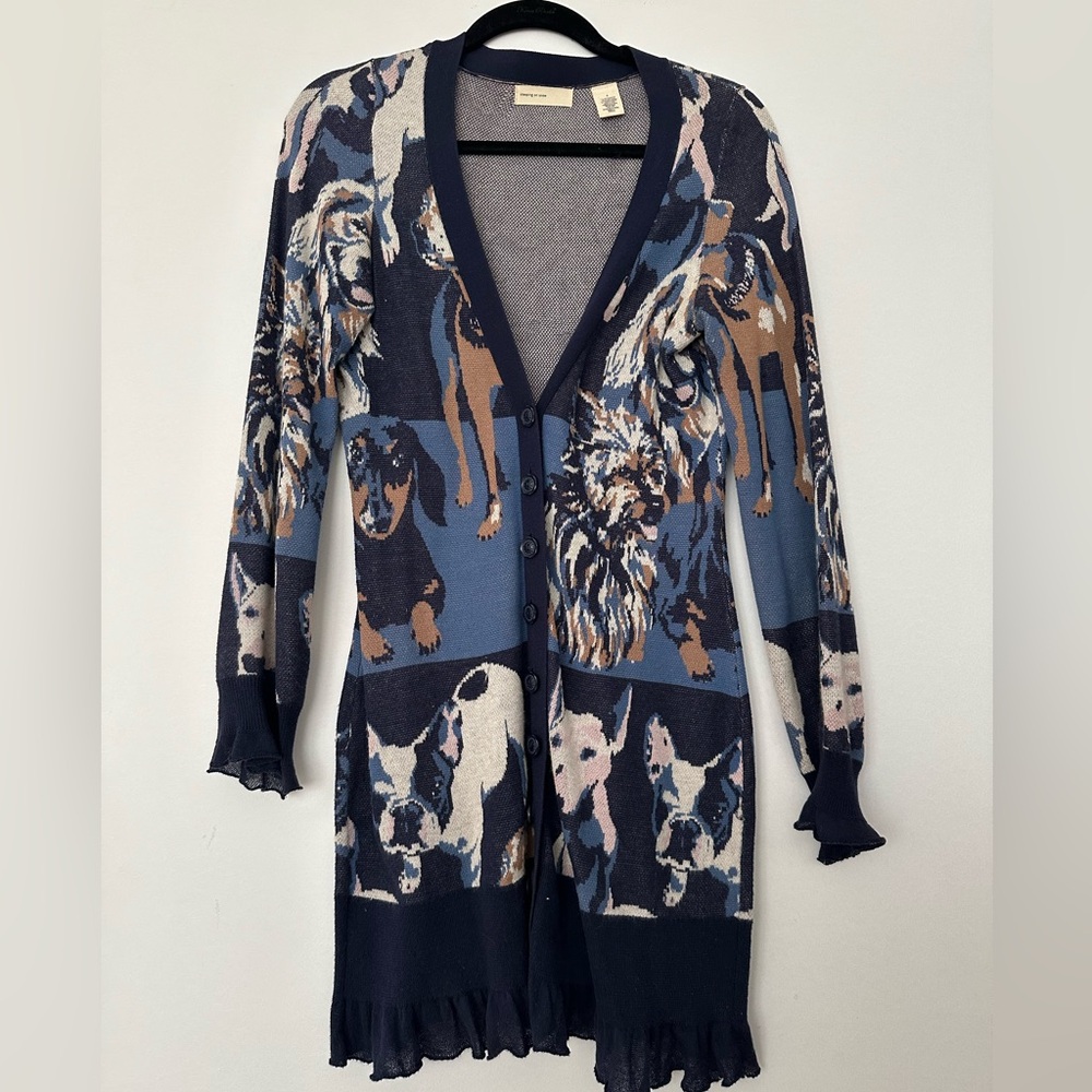 Anthropologie Sleeping On Snow Long Dress Cardigan Boyfriend Dog Small